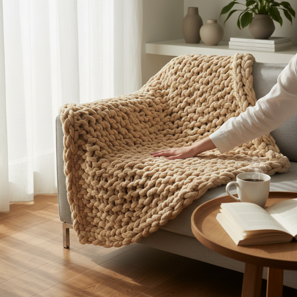 Chunky Knit Throw Blanket Lifestyle